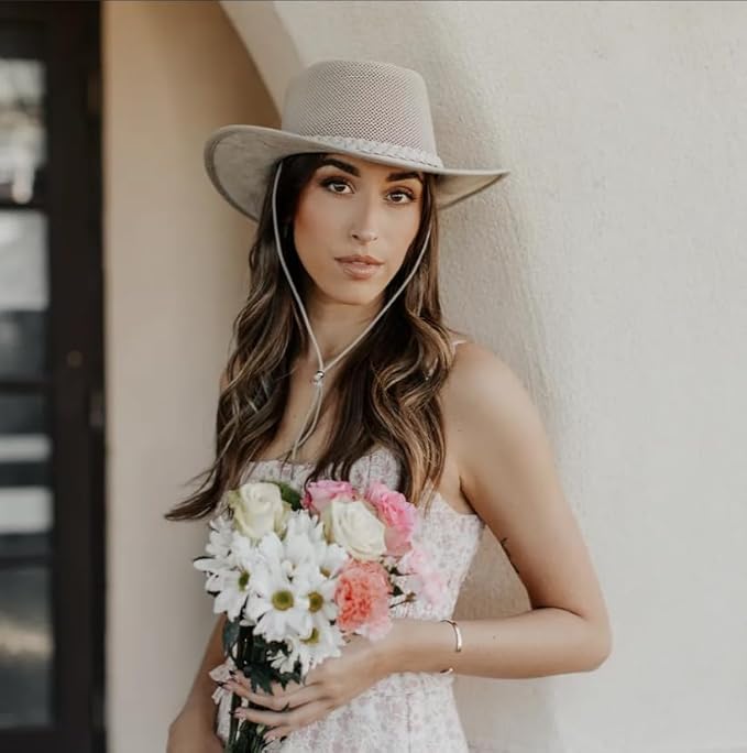American Hat Makers Breeze Leather & Mesh Sun Hat | Wide Brim, UPF50, Breathable & Adjustable | Perfect for Outdoors