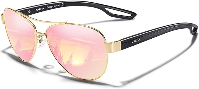 CARFIA Polarized Sunglasses for Women UV Protection Ultra-Lightweight Comfort Metal Frame Driving Glasses CA3210
