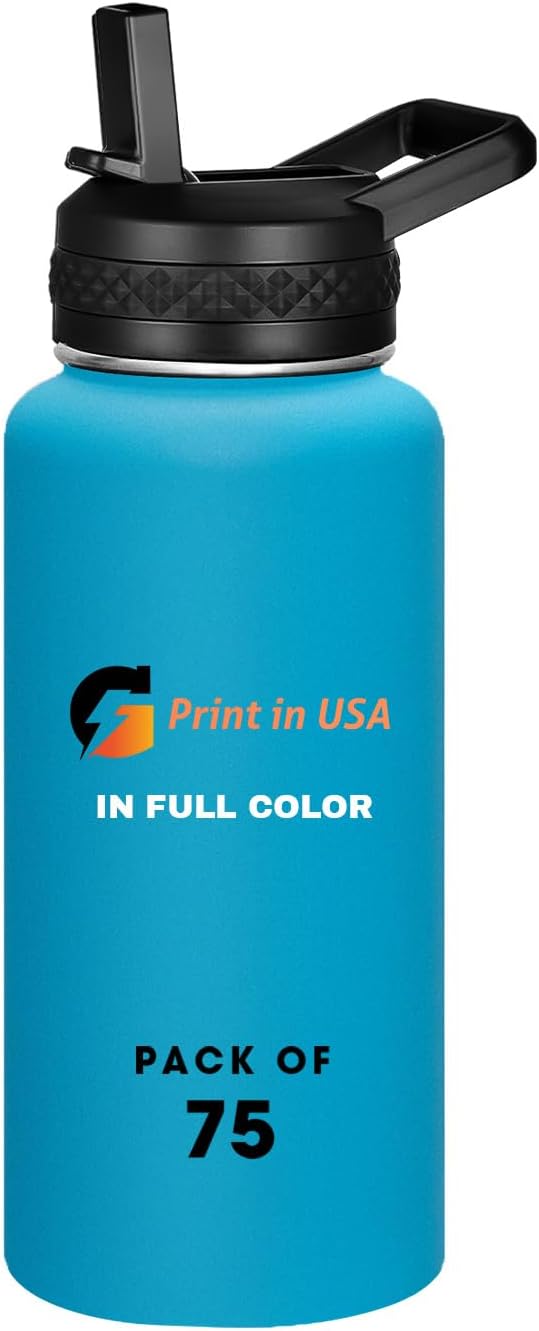 Personalized Custom Print in USA Water Bottle 75Pcs 32oz Stainless Steel Double Wall Coffee Cup with Lid & Straw Insulated Tumbler with Colorful Text Logo Photo