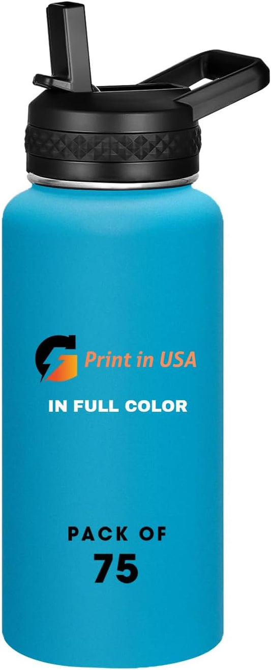 Personalized Custom Print in USA Water Bottle 75Pcs 32oz Stainless Steel Double Wall Coffee Cup with Lid & Straw Insulated Tumbler with Colorful Text Logo Photo