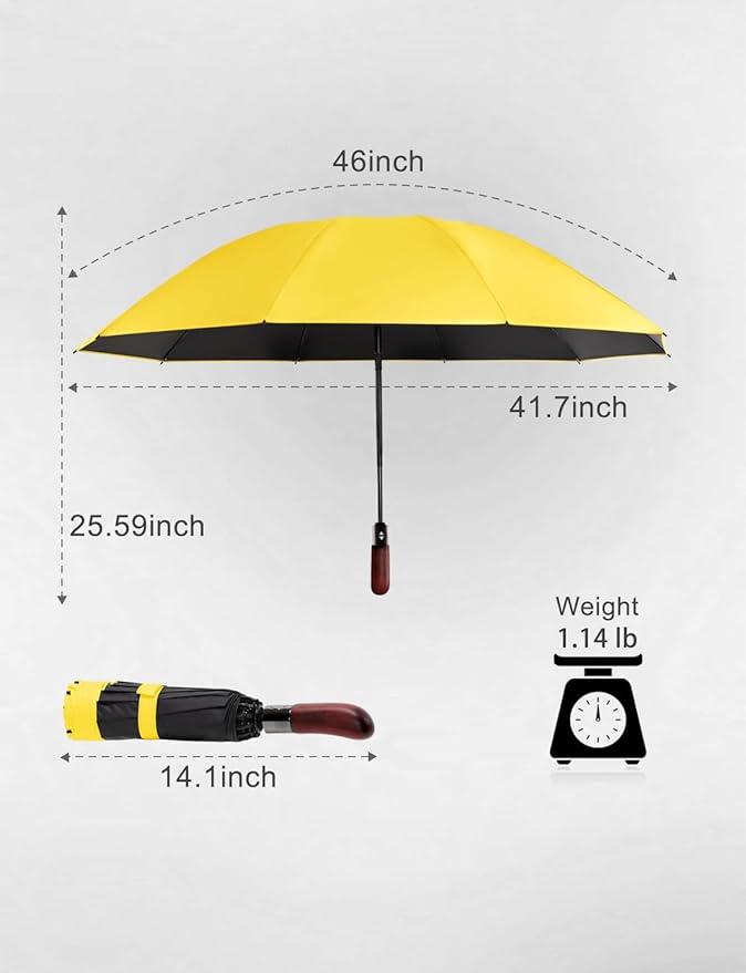 SoulRain 10 Ribs 46" Travel Sun & rain Automatic Reverse Umbrella, for Windproof Umbrella, Compact Parasol with 95% UV Protection for women and men