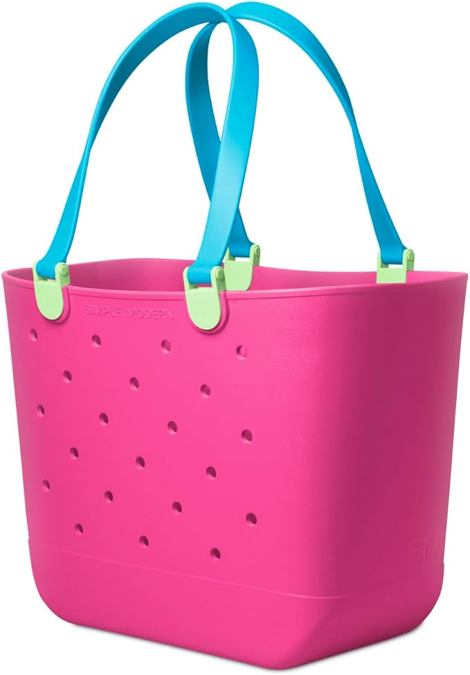 Simple Modern Extra-Large Beach Bag | Waterproof Getaway Rubber Tote with Zipper Pocket for Travel, Pool, Boat, Groceries, Sports | 80s Mix