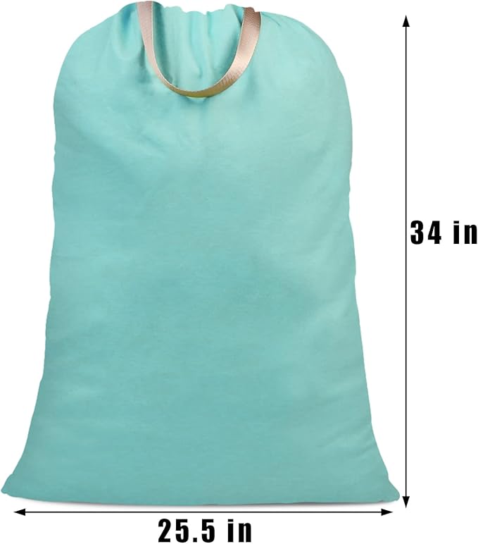 Cotton Canvas Laundry Bag with Handles & Drawstring Straps, Heavy Duty Extra Large Laundry Bags for Laundromat and Household, 25.5x34 Inch, Teal Blue