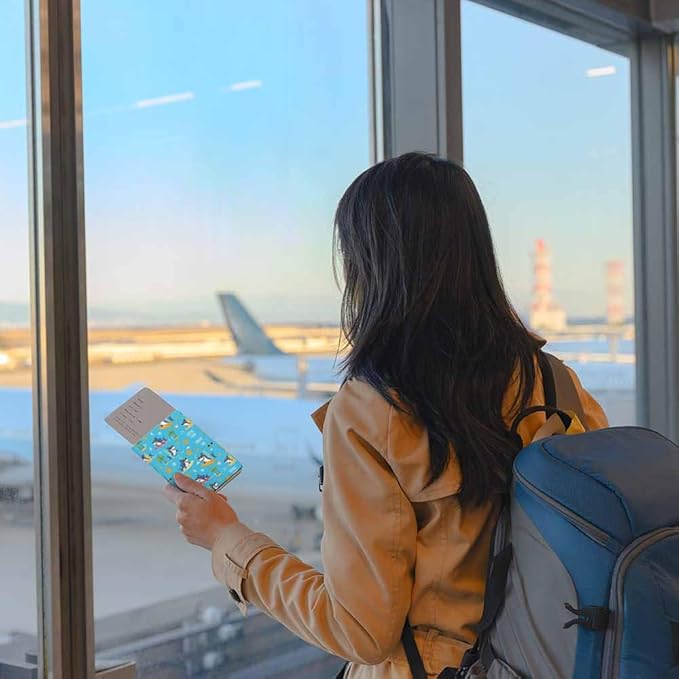 Surfer Shark Passport Holder for Travel Summer Time Surfboard PU Leather Passport Cover Wallet Cute Passport Card Holder for Women and Men