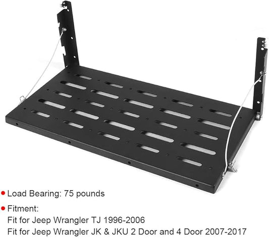 Tailgate Table Storage Racks Heavy Duty Aluminum Alloy Folding Design with Hardware Buckle Multi Purpose Car Storage Solution for TJ JK JKU 1996 2017
