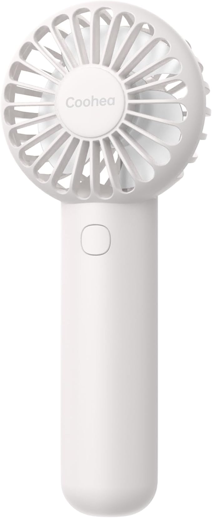 Coohea Mini Handheld Fan, Small Cute Design, 3 Powerful Speeds, USB Rechargeable Battery Operated, Personal Portable Fan with Base & Lanyard, for Eyelash Makeup Travel Beach Office Desk, White