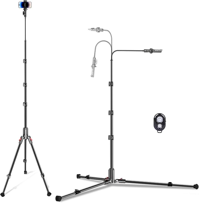 CAMBOFOTO 84" Phone Tripod, Tall Tripod Stand for Selfies with Flexible Gooseneck & Remote, Compatible with iPhone Android, Travel/Gopro/Ring Light/Webcam/Video Recording/Vlogging