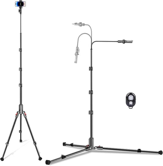 CAMBOFOTO 84" Phone Tripod, Tall Tripod Stand for Selfies with Flexible Gooseneck & Remote, Compatible with iPhone Android, Travel/Gopro/Ring Light/Webcam/Video Recording/Vlogging