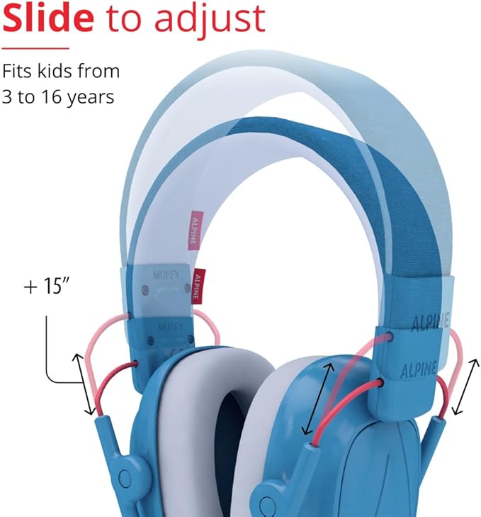 Alpine Muffy Kids - Hearing Protection - CE & ANSI Certified - Adjustable for Ages 3-16 years - Noise Cancelling Headphones - 22dB Sound Reduction Ideal for Protection and Concentration Aid - Blue