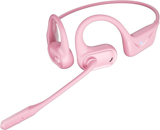 Open Ear Headphones with Mic, 29g Bluetooth Headset, Sweat Resistant,12Hrs, Dual Connect, Wireless Bluetooth Headphones with Noise Cancelling Microphone & Mute, for Work, Workout, Driving, Call, Pink