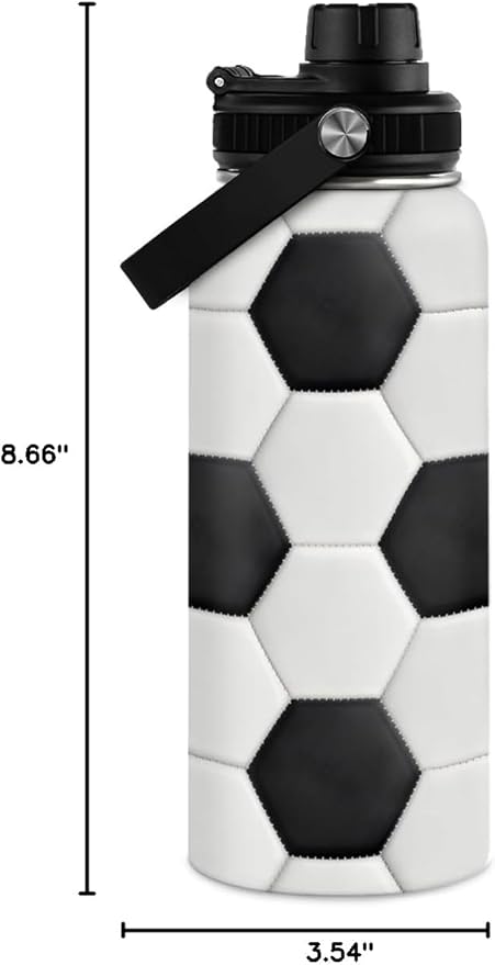 Soccer Water Bottle with Lid - 32oz Insulated Stainless Steel Sport Bottles - Gift for Men Soccer Player Fan Coach