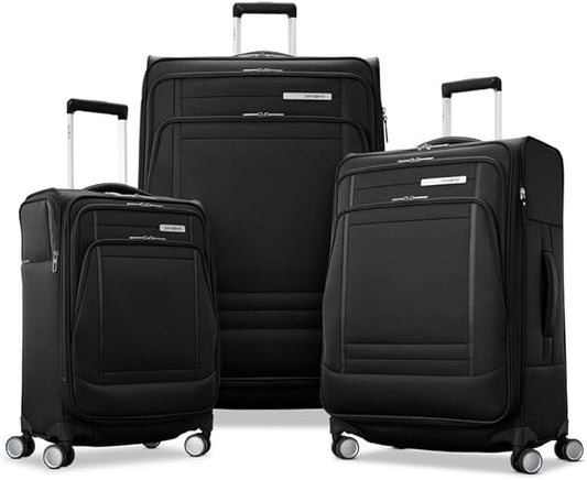 Samsonite UpLIFT Lightweight Large Checked Softside 3-Piece Luggage Set with Spinner Wheels - Expandable - Airline-Approved, Polyester Soft Suitcase for Ultra Light Travel - Black