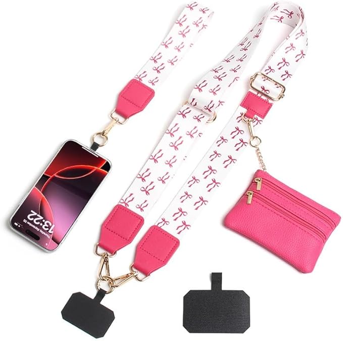 Crossbody Body Phone Holder for Women, New Phone Strap with Zippered Pouch, Adjustable Crossbody Strap (Rose red butterfly)