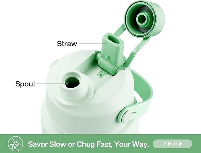 POWCAN 32 oz Insulated Water Bottle with 2-in-1 Straw and Spout Lid, Keep Cold 24H, Leak-Proof, BPA-Free, Double Wall Stainless Steel Water Bottle for Sports, Gym, Travel, and School (Mint)