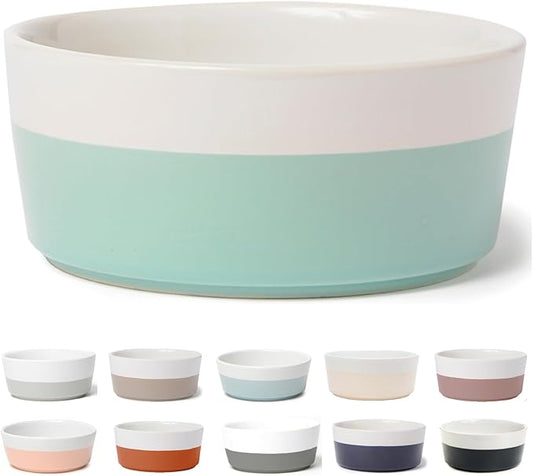 Waggo Dipper Ceramic Dog Bowl for Small and Large Breeds - Heavyweight and Durable Pet Food and Water Dish Crock, Dishwasher Safe, Modern (Mint, Small)