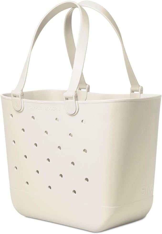 Simple Modern Extra-Large Beach Bag | Waterproof Getaway Rubber Tote with Zipper Pocket for Travel, Pool, Boat, Groceries, Sports | Cream