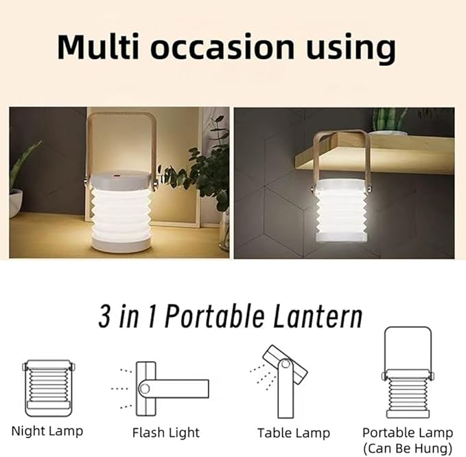 Retro Lantern Light USB Rechargeable Outdoor Camping Light, Three Level Dimming, Portable Emergency Atmosphere Light, Suitable for Camping and Home Decoration (Wooden Handle Lantern Light)