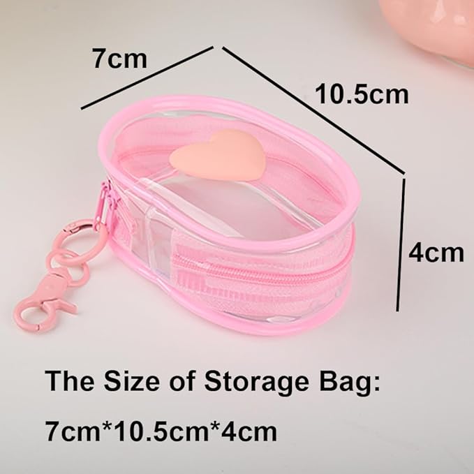 Charging Cable Storage Bag, Lovely 3D Love Heart Waves Design Transparent Compact Travel Cables Carrying Storages Case Electronic Accessories Charger Cord Wire Organizer, Pink Love