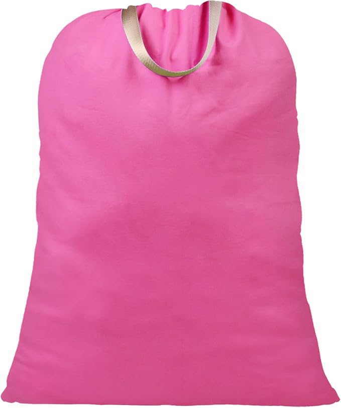 LOLOMLO Extra Large Canvas Laundry Bags with Handles & Drawstring Closure, Heavy Duty Tears Resistant Clothes Storage Travel Bags,25.5"x34",Hot Pink