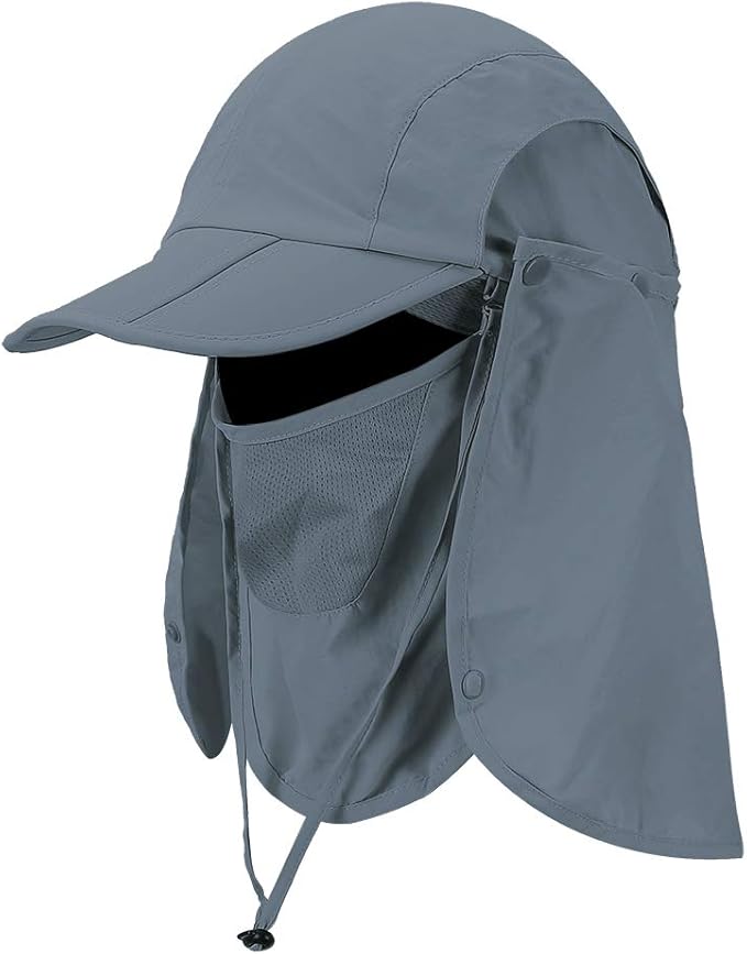 Foldable Sun Cap, Fishing Hats, UPF 50+ Protection Caps with Face Mask Neck Flap
