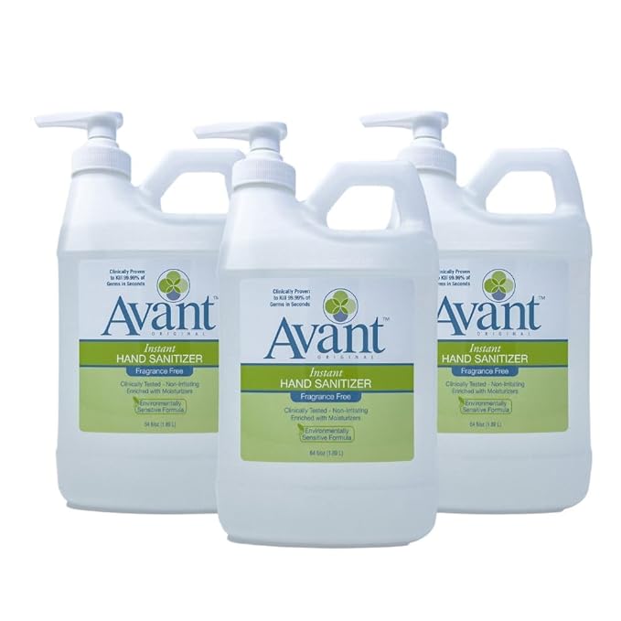 Avant® Original Fragrence Free Gel Hand Sanitizer, 3 pack 64oz bottle with pumps, bulk refill