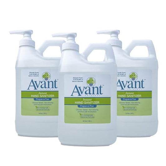 Avant® Original Fragrence Free Gel Hand Sanitizer, 3 pack 64oz bottle with pumps, bulk refill