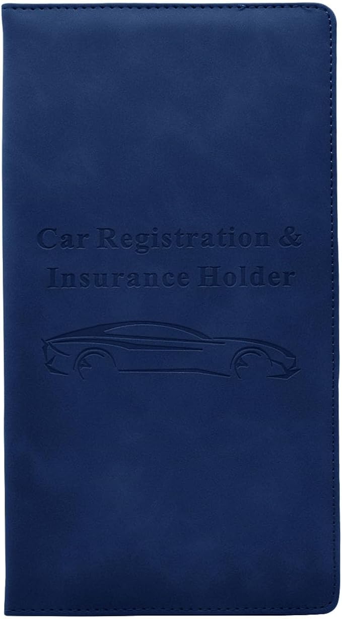 Car Registration and Insurance Card Holder - Vehicle Glove Box Document Organizer - Premium PU Leather Wallet Case - Driver License - Blue