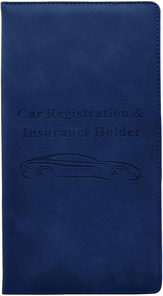 Car Registration and Insurance Card Holder - Vehicle Glove Box Document Organizer - Premium PU Leather Wallet Case - Driver License - Blue