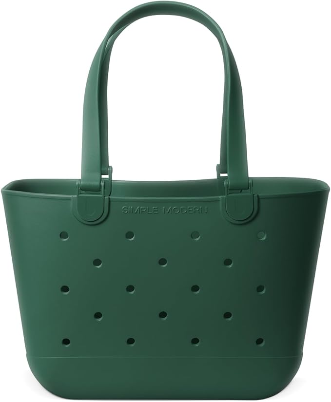 Simple Modern Large Beach Bag | Waterproof Getaway Rubber Tote with Zipper Pocket for Travel, Pool, Boat, Groceries, Sports | Forest