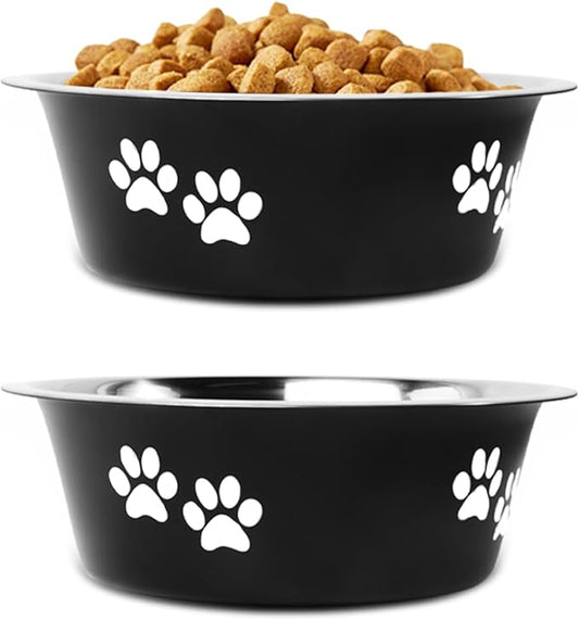 YUDANSI Dog Bowls 2 Pack Small Medium Dogs Feeding Food Water Bowl with Non-Slip Silicone Sole, Stainless Steel Dog Dishes Elevated Raised Pet Feeder (Black, XL(8.5 Cups)