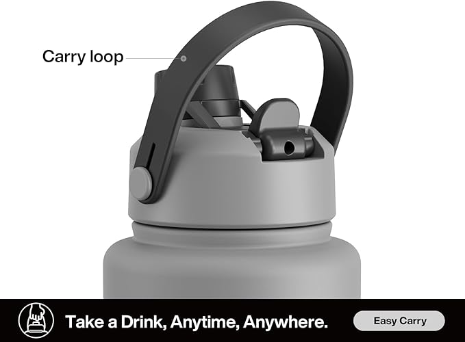 POWCAN 40 oz Insulated Water Bottle with 2-in-1 Straw and Spout Lid, Keep Cold 24H, Leak-Proof, BPA-Free, Double Wall Stainless Steel Water Bottle for Sports, Gym, Travel, and School (Obsidian)