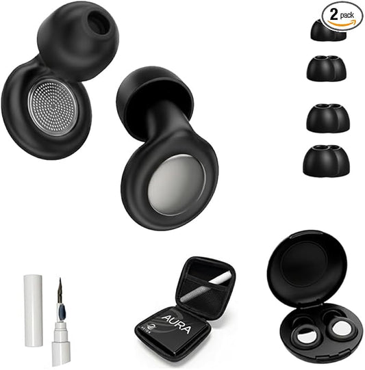 Ear Plugs for Sleeping Noise Cancelling 28dB - Reusable Silicone Earplugs for Sleep, Concert, Work, Study, Travel | 4 Sizes, Comfortable Side Sleepers | Cleaning Tool & Case - HEION Aura