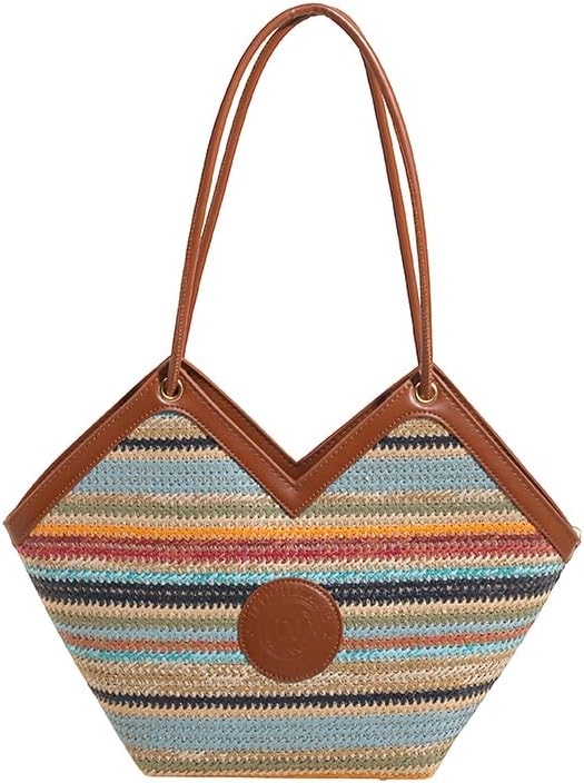 ZOCILOR Women's Straw Shoulder Tote Bag with PU Leather Trim, Large Woven Beach Handbag, Lightweight Casual Summer Purse