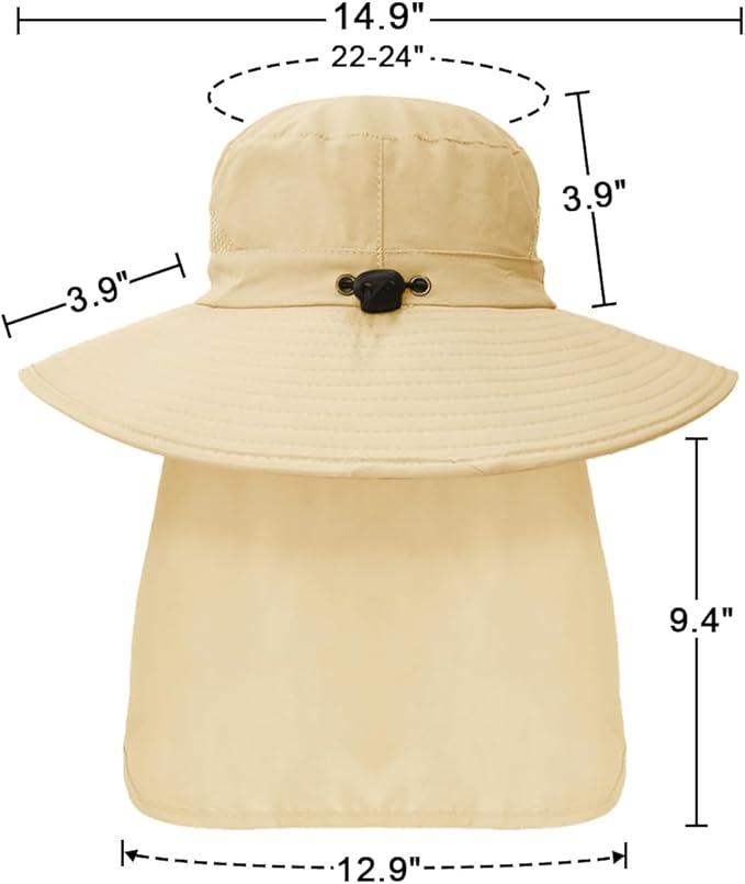 Outdoor Sun Hats with Stowable Neck Flap for Men Women UPF 50+ Mesh Summer Bucket Hat Wide Brim for Fishing Safari Hiking