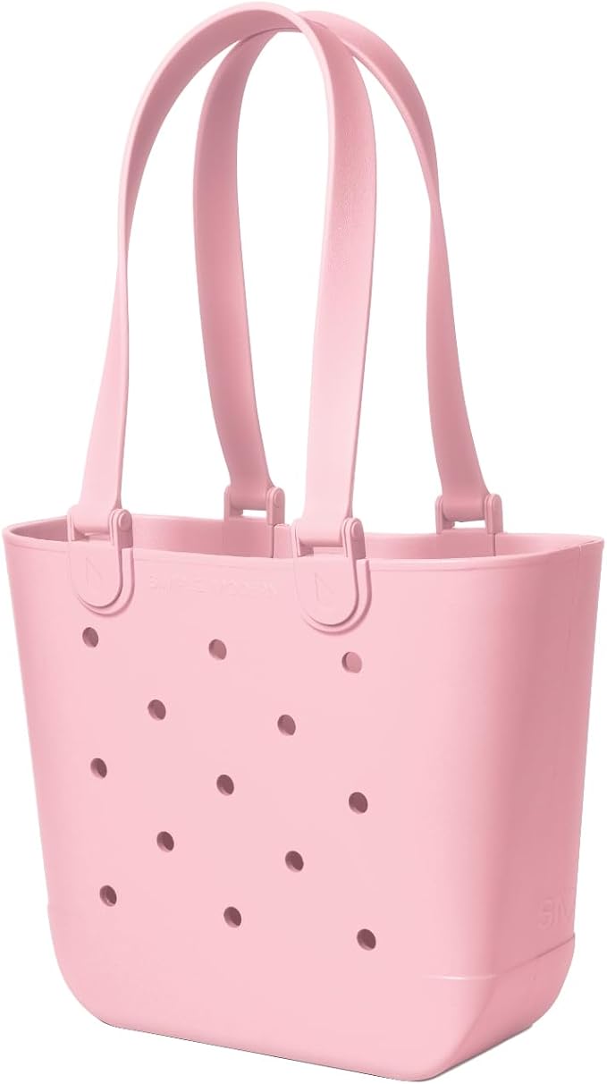 Simple Modern Medium Beach Bag | Waterproof Getaway Rubber Tote with Zipper Pocket for Travel, Pool, Boat, Groceries, Sports | Blush