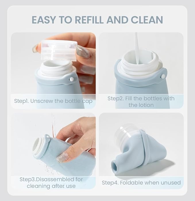 Travel Bottles for Toiletries, TSA Approved 3oz Container, High-Effeiciency Leak-Proof Ultrasonic Technology, Silicone Refillable Squeezable Travel Accessories for Shampoo Conditioner Lotion (4 Pcs)