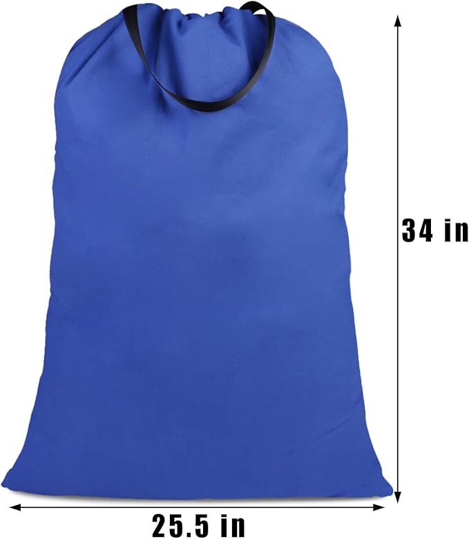 Cotton Canvas Laundry Bag with Handles & Drawstring Straps, Heavy Duty Extra Large Laundry Bags for Laundromat and Household, 25.5x34 Inch, Royal Blue