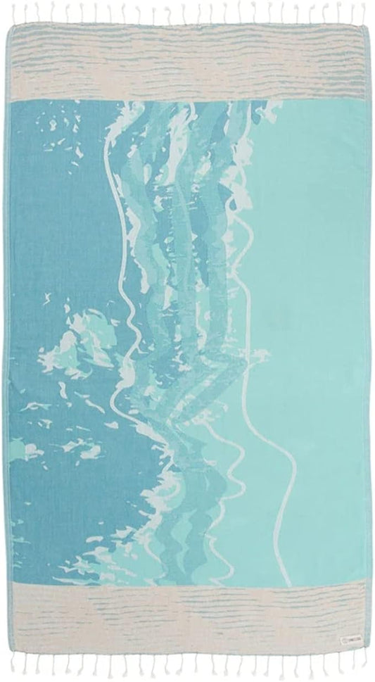 Sand Cloud Turkish Beach Towel - Sand Free - 100% Organic Turkish Cotton Yarn - Quick Dry Towel for Beach, Picnic Blanket or Throw - As Seen on Shark Tank - Waves