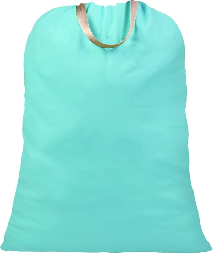 LOLOMLO Extra Large Canvas Laundry Bags with Handles & Drawstring Closure, Heavy Duty Tears Resistant Clothes Storage Travel Bags,25.5"x34",Lake Blue