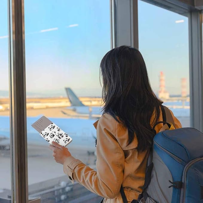 Smile Panda Passport Holder for Travel Little Lovely Animal PU Leather Passport Cover Wallet Cute Passport Card Holder for Women and Men