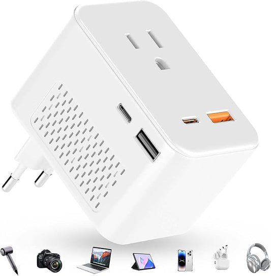 220 V to 110 V Voltage Converter, 20 W PD, Reduces 220 V to 120 V, U.S. to Europe Travel Converter for Over 80 Countries, Including Most European Countries, France, Germany, Italy and Australia