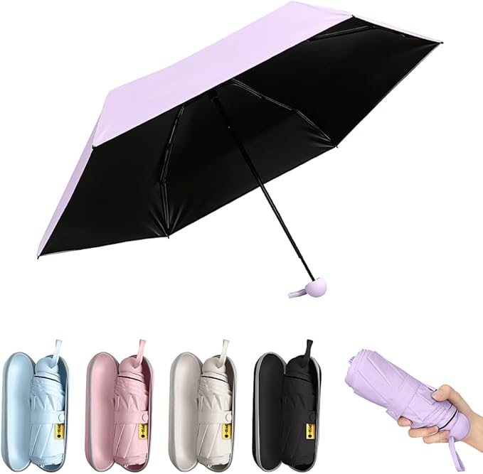 TOPSAIL Mini Umbrella Compact for Travel, UV Sun Protection(UPF50+), Waterproof for Light Rain, Suitable for Women & Kids With a Case, Manual 6k Folding Small Pocket Size Ufor Backpack/Purse