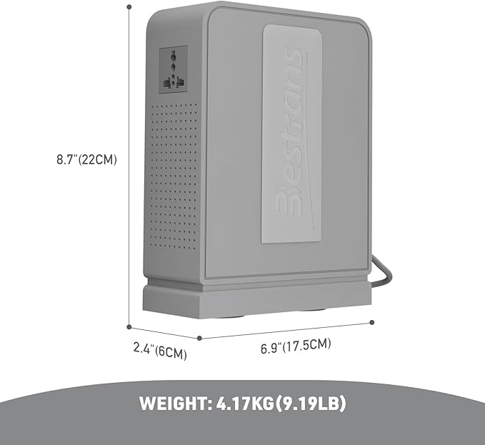 1000W Step Up Transformer 110v to 220v Converter, Heavy Duty Voltage Converter 110v to 220v with Dual Outlets, Overload Protection & Ultra-Quiet Design for Home Appliances, Light Grey