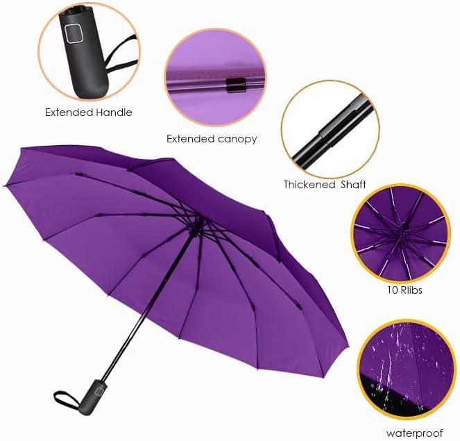 SIEPASA Windproof Travel Compact Umbrella-Automatic Umbrellas for Rain-Compact Folding Umbrella, Travel Umbrella Compact, Portable Windproof Umbrellas for Men Women Teenage.(Purple, 54 Inch)