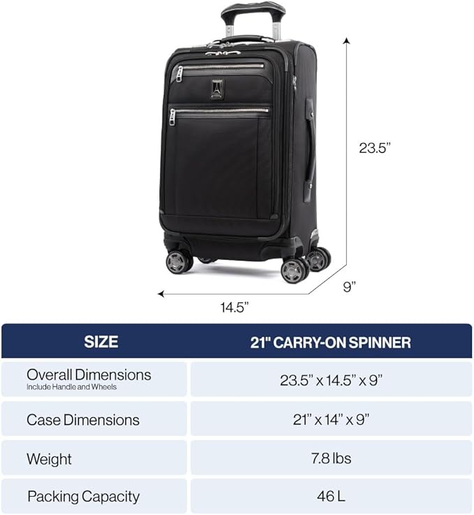 Travelpro Platinum Elite Softside Expandable Carry on Luggage, 8 Wheel Spinner Suitcase, USB Port, Suiter, Men and Women, Coastal Blue, Carry On 21-Inch