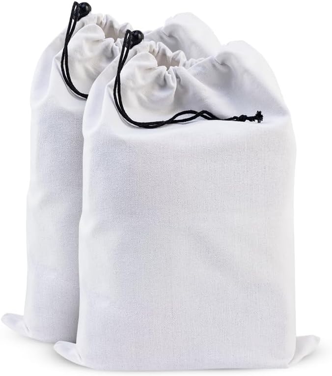 LFH Cotton Rich Shoe Storage Bags with Drawstring, Dustproof Breathable Reusable Organizer, Perfect For Travel, Dorm, Hotel, College, Gym, Easy to Carry, Machine Washable 12"x17" (Pack of 2) - White