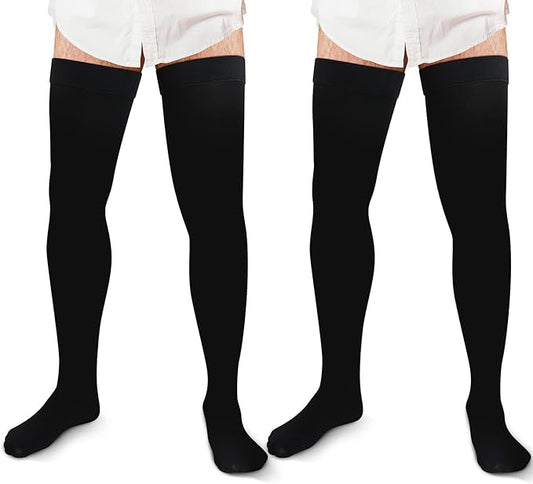 Zhanmai 2 Pairs Thigh High Men's Compression Socks 20-30 Mmhg Compression Stocking with Silicone Grip Men's Dress Socks (Medium)