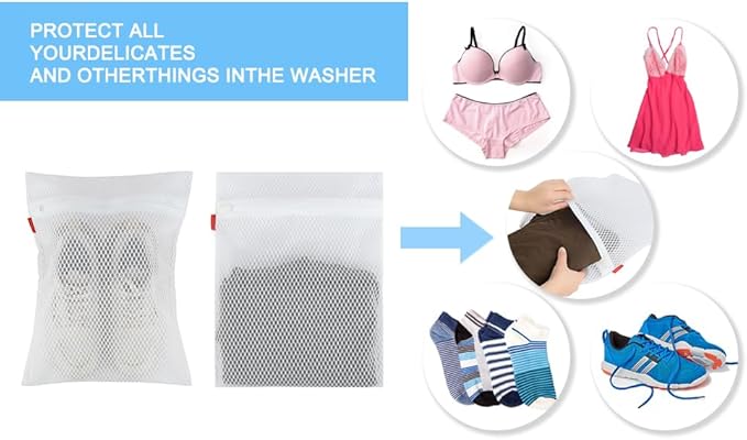 5 Pack Durable Mesh Laundry Bags & Lingerie Bags For Washing Delicates, Shoes & Sock Travel Organizer 16 x 12.5 Inches
