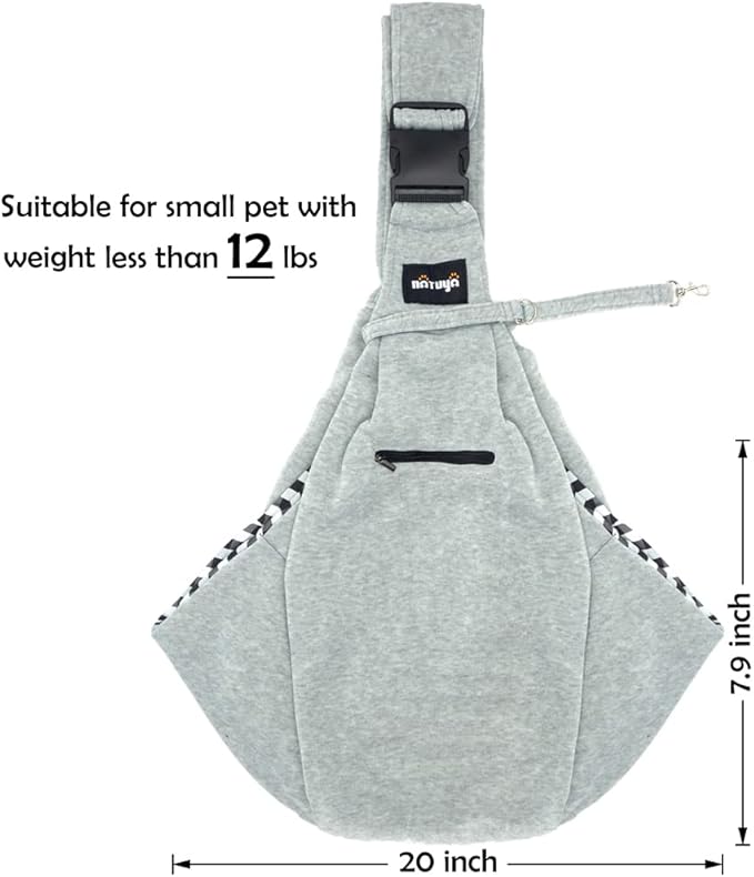 NATUYA Small Dog Carrier Sling Cat Sling,Adjustable Strap Hand Free Pet Puppy for Outdoor Traveling Subway (Gray, Snap)