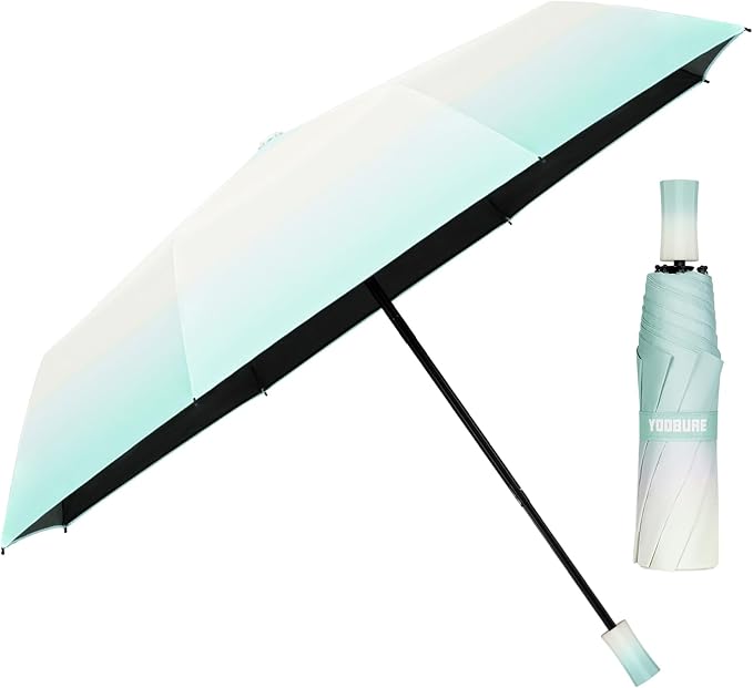 Yoobure Windproof Travel Umbrella with Wood Handle - Automatic Umbrellas for Rain & UV Sun Protection, Compact 46" Large Canopy, Lightweight Backpack Portable for Walking & Outdoor
